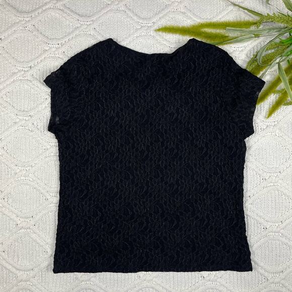 NWT GOOD CLOTHES Black Short Sleeve Textured Lace Floral 90s Style Top Sz XL - Picture 4 of 12